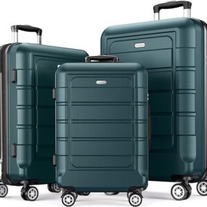 SHOWKOO Luggage Set Expandable PC+ABS Durable Suitcase Double Wheels TSA Lock 3 Pieces Family Set, 20 Inch 24 Inch 28 Inch