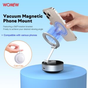 WONEW ZJ43 Pro Multi-Function 360 Rotating Magnetic Car Phone Mount Portable Vacuum Phone Holder with Electric Suction Cup Magnet Desktop Travel Tripod Stand for Navigation Outdoor Vlog(Better for Travel)